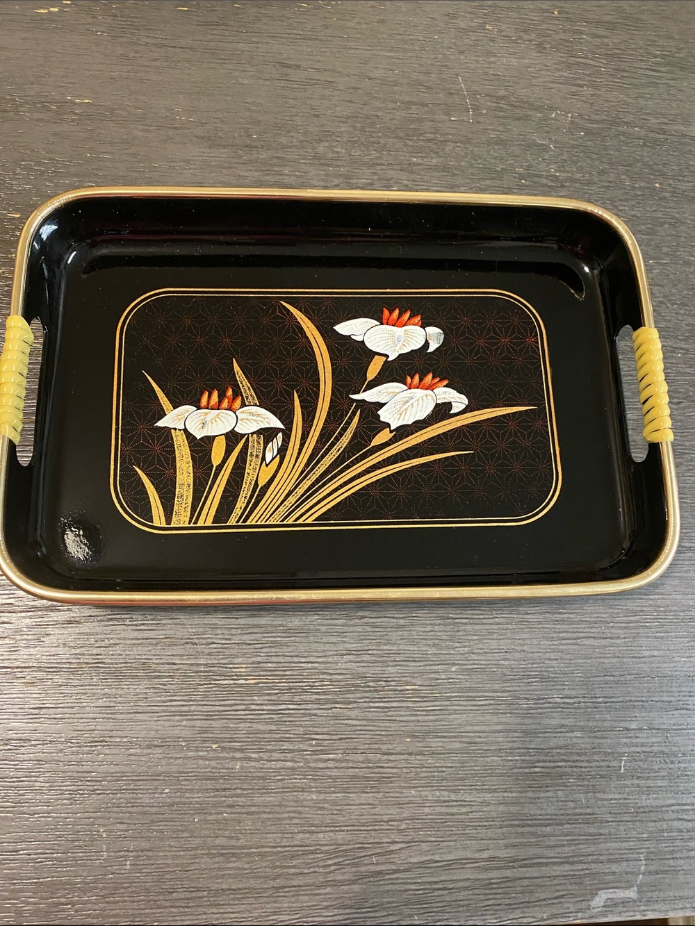 Japanese Vintage Small Lacquer Floral Serving Tray
